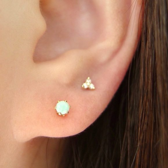 3mm blue larimar stud earrings 14k GF - Picture 2 of 9